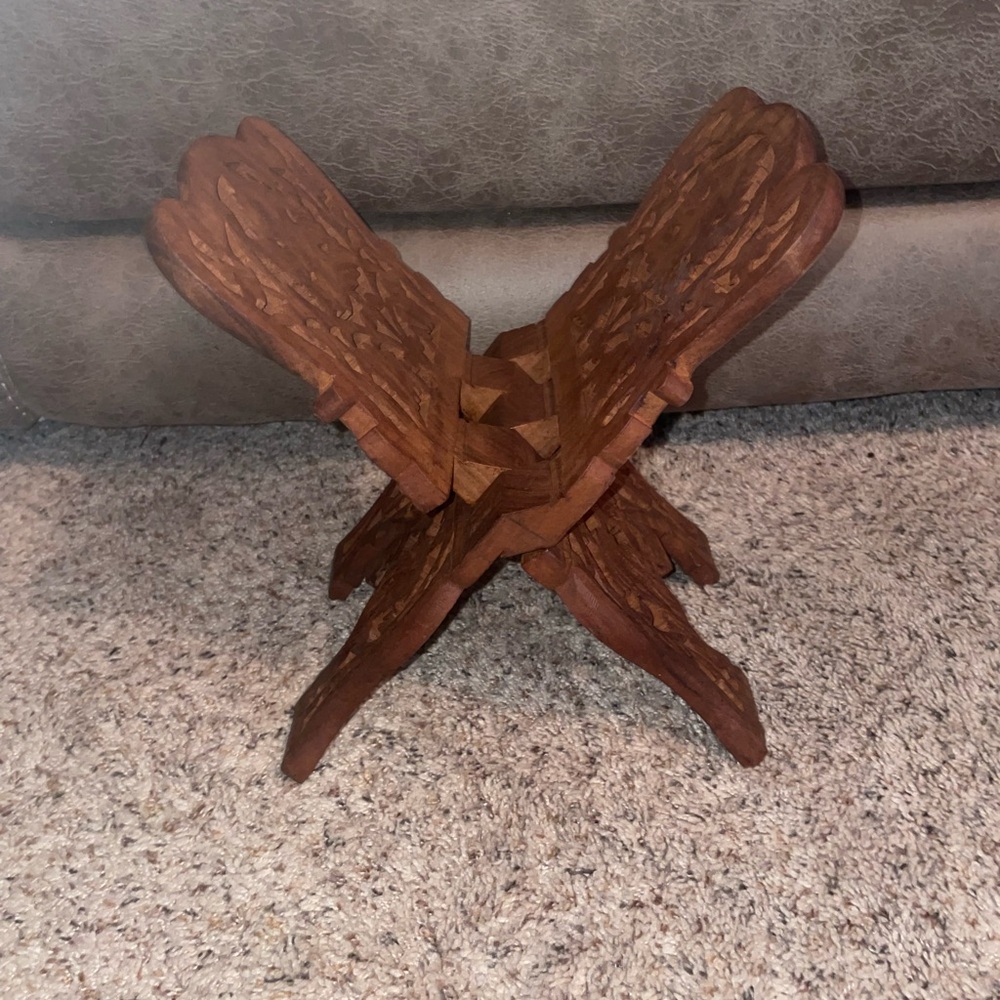 Vintage Wood Book Holder Folding Bible Cookbook Stand Hand Carved in India